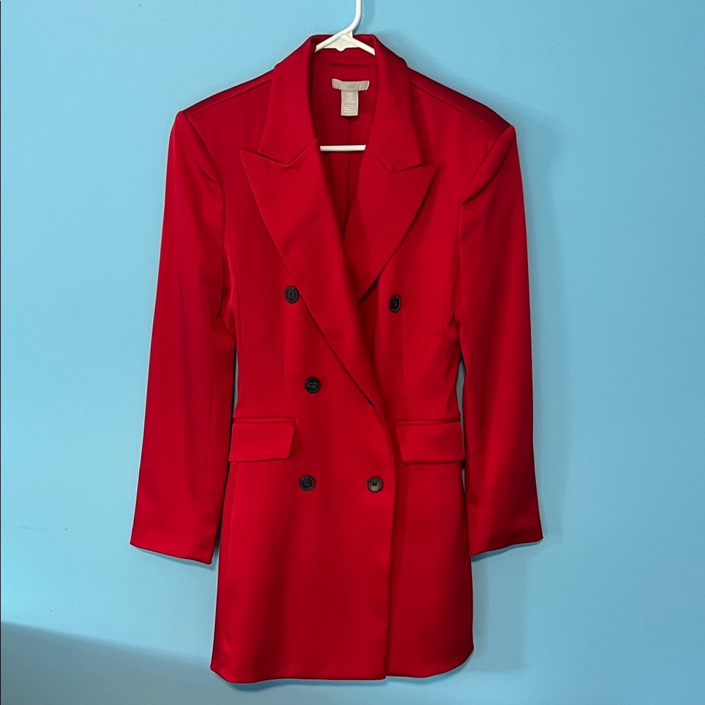H&M Red Double-Breasted Blazer Jacket dress super sexy